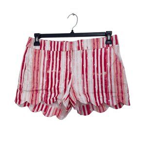 Crown & Ivy Womens Scallop Hem Striped Shorts Size 4 Pink & White Cotton Blend